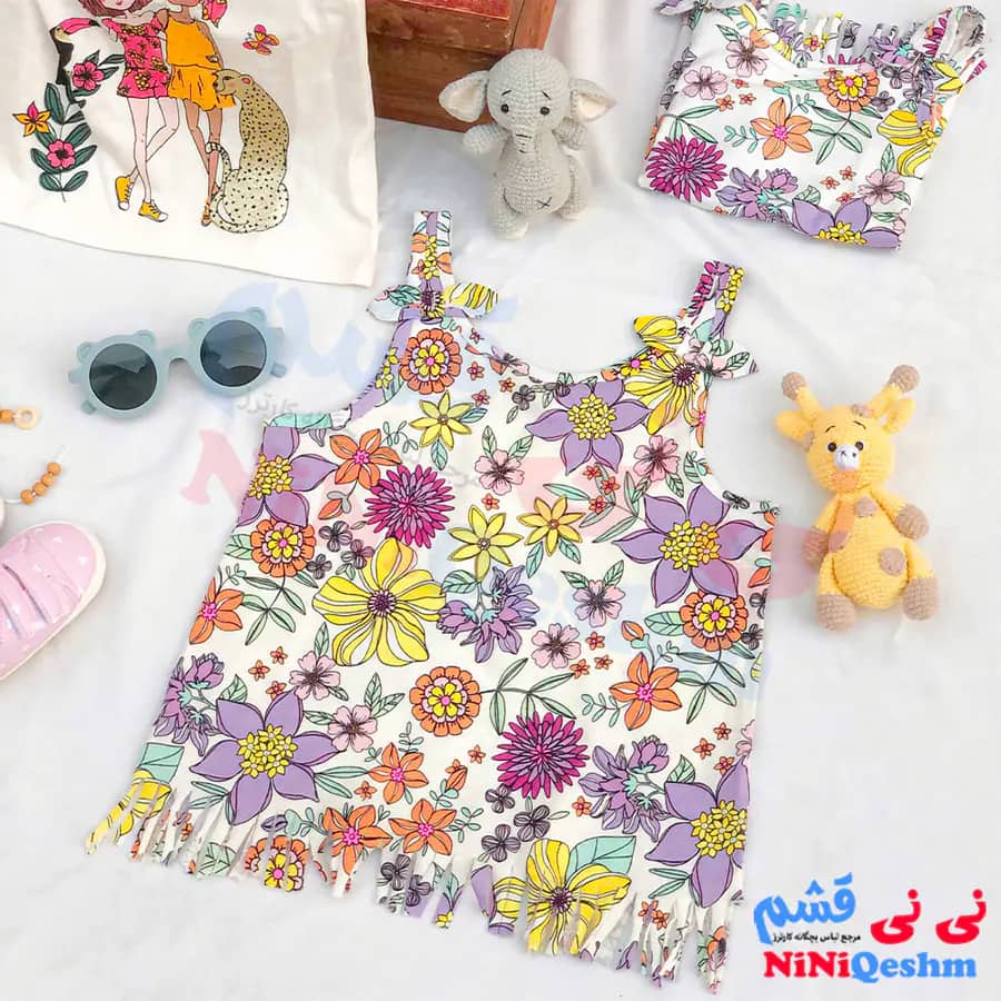 کراپ دخترانه طرح گلهای بهاری