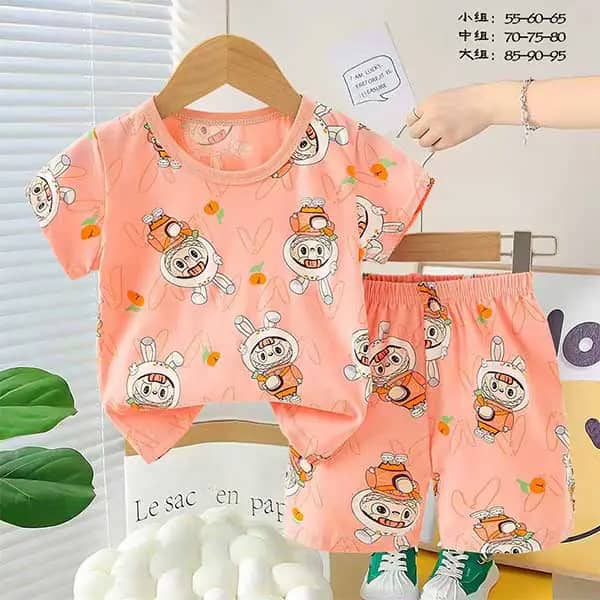 ست تیشرت شورت دخترانه طرح لبوبو هویج — لباس بچگانه نی نی قشم کد 22029