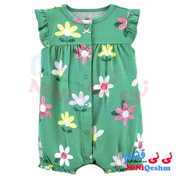 رامپر دخترانه کارترز رنگ سبز با طرح چاپی گل کد 341