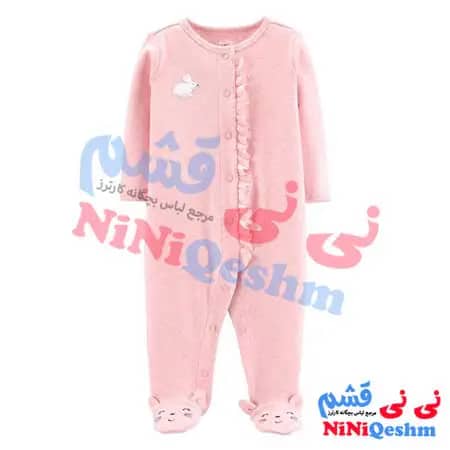 سرهمی جوراب دار نخی دخترانه صورتی رنگ با طرح خرگوش
