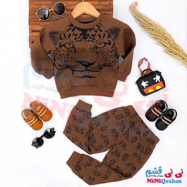 بلوز شلوار پاییزه پسرانه تو کرک رنگ قهوه ای