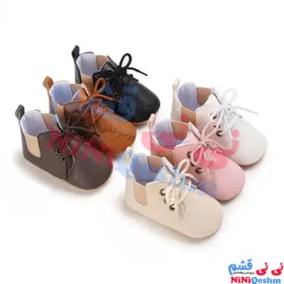 پاپوش نوزادی ساق بلند در 6 رنگ قهوه ای سفید مشکی صورتی کرمی و قهوه ای سوخته