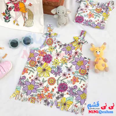 کراپ دخترانه طرح گلهای بهاری