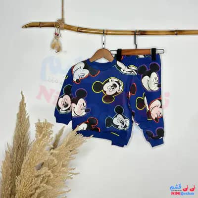 دو تکه دورس اورجینال اچ اند ام بچه گانه رنگ آبی طرح میکی ماوس