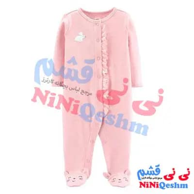 سرهمی جوراب دار نخی دخترانه صورتی رنگ با طرح خرگوش