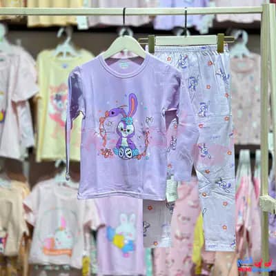 بلوز شلوار دخترانه رنگ بنفش طرح فانتزی خرگوش