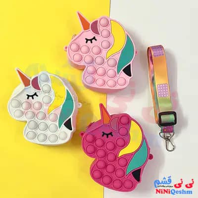 کیف سیلیکونی پاپیت طرح یونیکرن دخترانه رنگ سفید ، صورتی و سرخابی